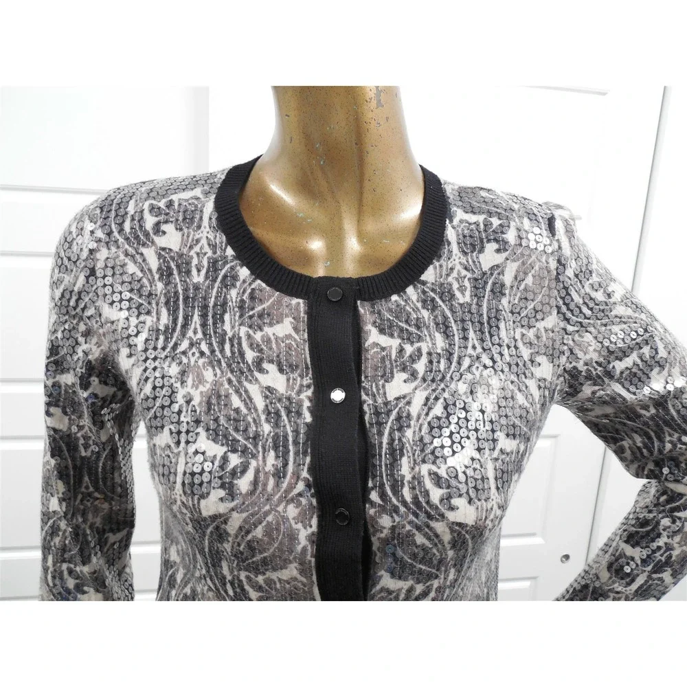 Tory Burch Black‎ Beige Sequin Cardigan Sweater sz M